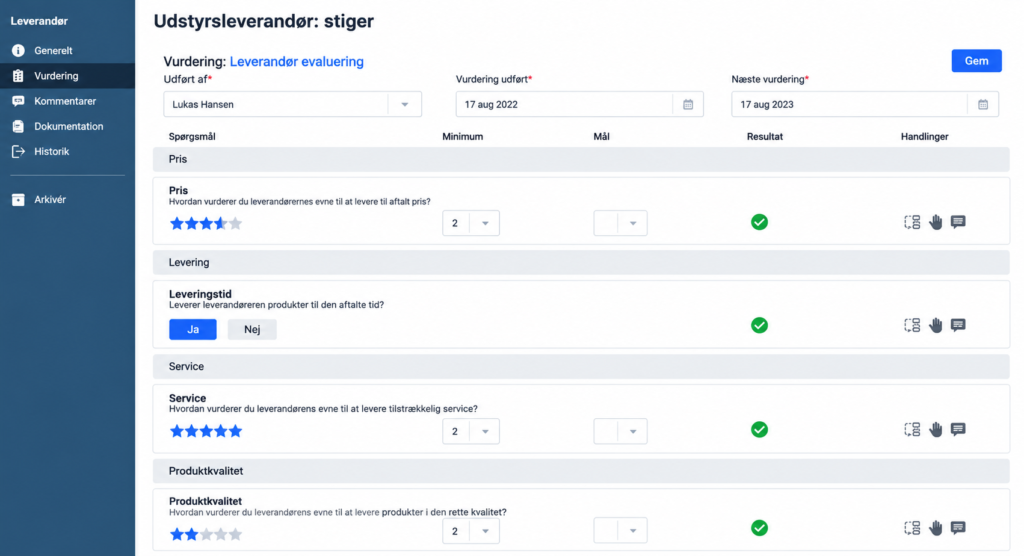 Dokumentér og følg op på jeres leverandører