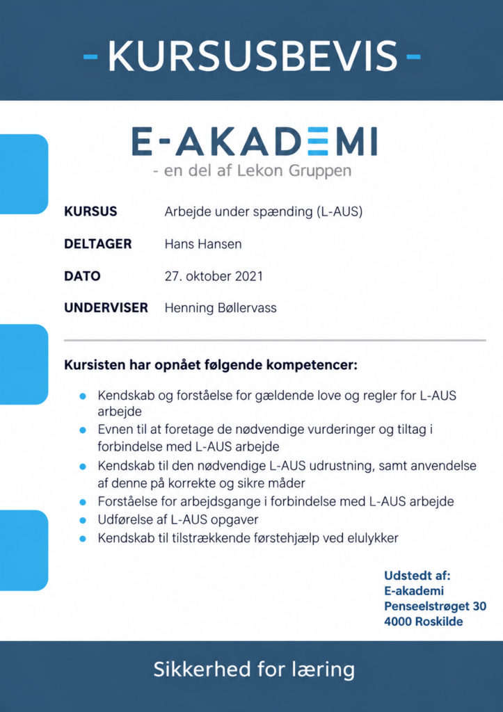 Kursusbevis som dokumentation for en sagkyndig medarbejders kompetencer