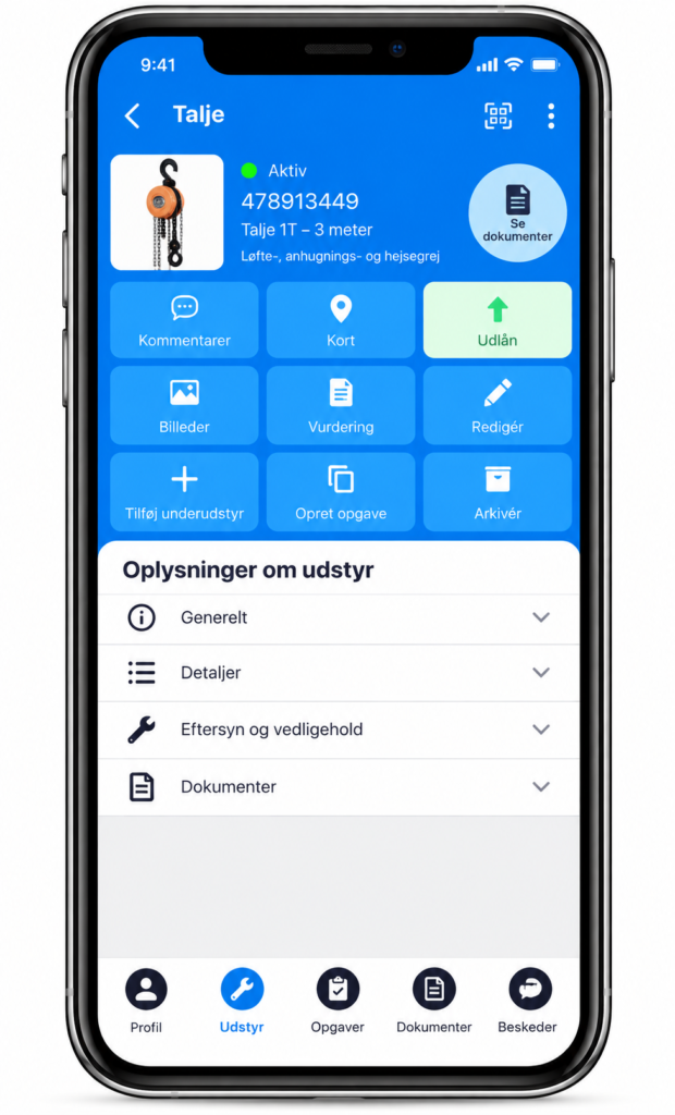 Talje registreret i Ledoc med adgang til eftersyn og dokumentation