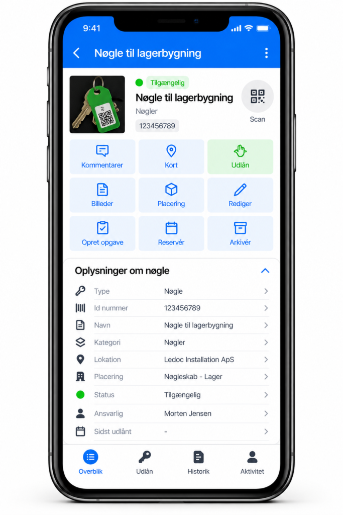Digital nøglestyring i Ledoc med QR-kode, udlån og registrering af placering